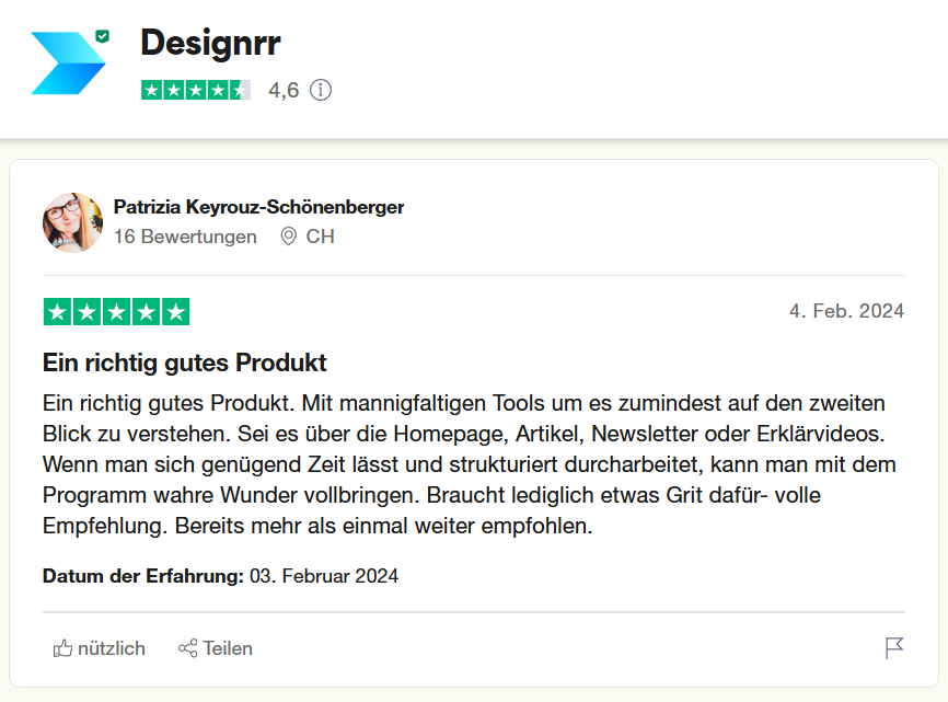 Designrr auf Trustpilot