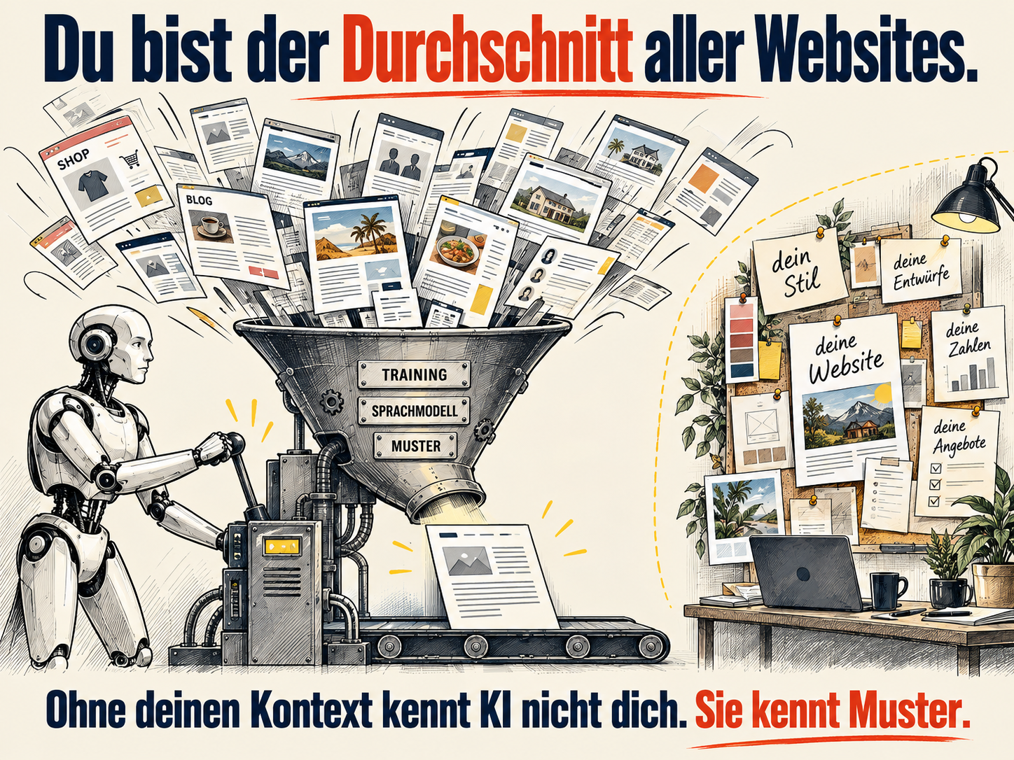 Sprachmodell verarbeitet viele Websites, kennt aber nicht den eigenen Website-Kontext.